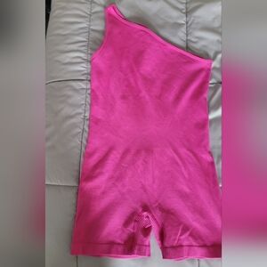 Womens One Shoulder Knit Ribbed Pink Romper Size Large Bodycon